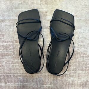 Proenza Schouler Square Toe Black Strappy Sandals